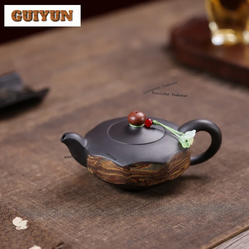 140ml Classic Yixing Purple Clay Teapots Handmade Jequirity Pot Raw Ore Stone Yellow Mud Kettle Chinese Zisha Tea Set Craft