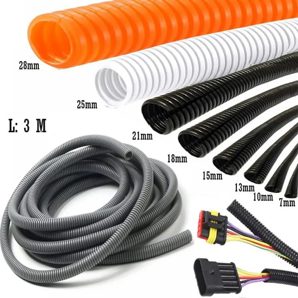 3M Color Insulated Corrugated Pipe Wire Hose Threading Hose Plastic  Pipe Auto Car Harness  Casing  Protective Sleeve