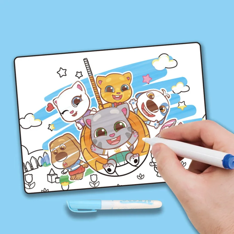 Talking Tom Magic Water Drawing Book Non-toxic Reusable Coloring Book DIY Painting Doodle Drawing Book Educational Learning Toy