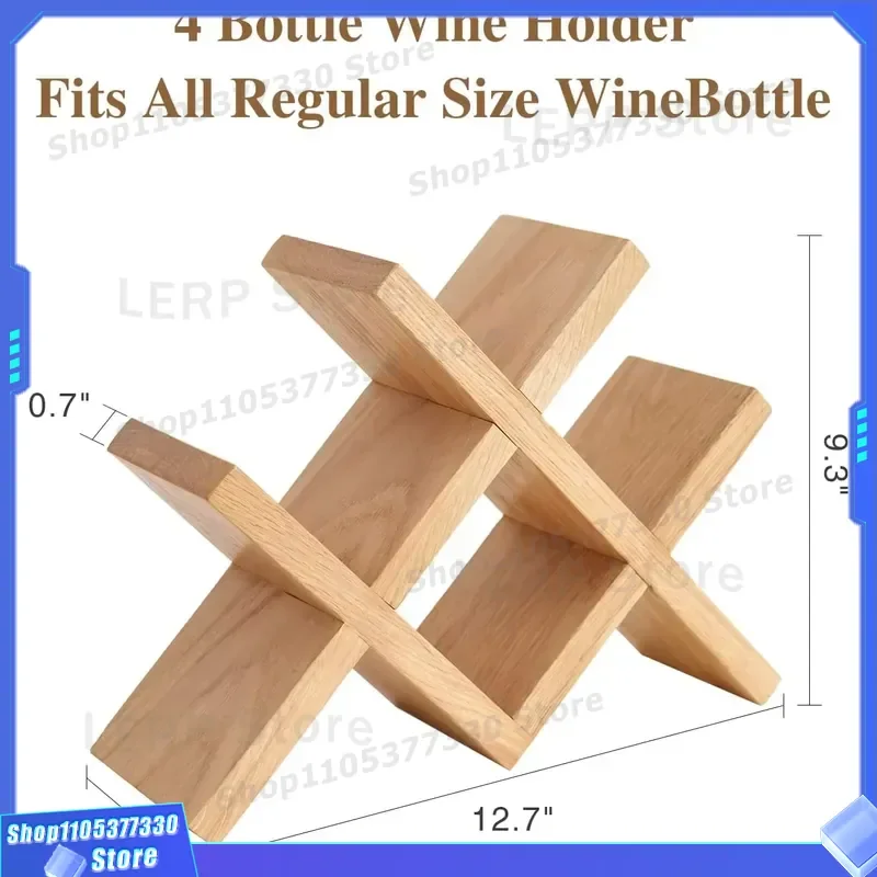 Solid Oak Wood Countertop Wine Rack 4 Bottle Holder for Kitchen Bar Cellar Home Storage Display Stand Beverage Beer Organizer