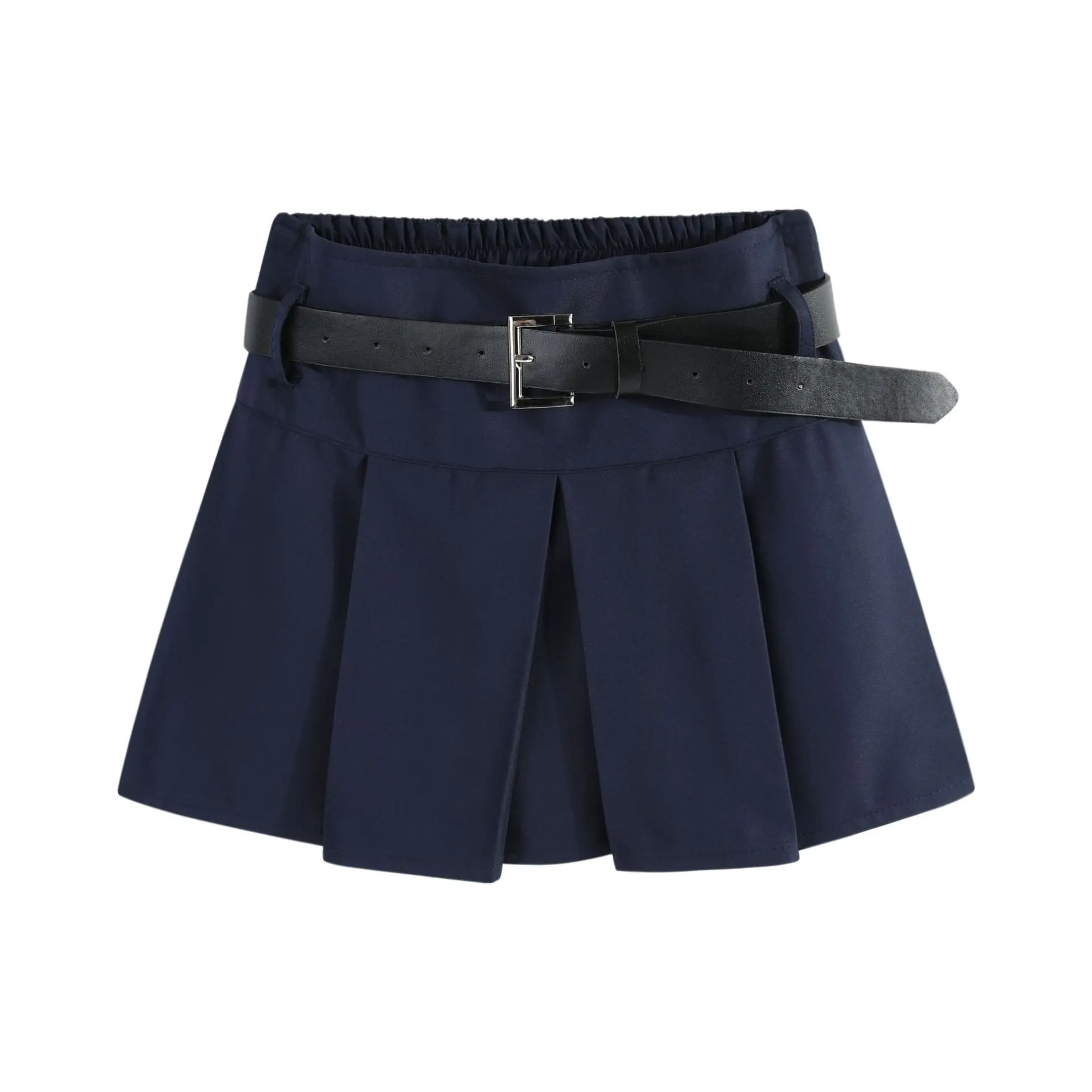Girls High Waist Pleated Skirt Anti-Exposure Shorts Lining With Black Belt teen Kids Preppy School Uniform Daily Bottom 4-15Y