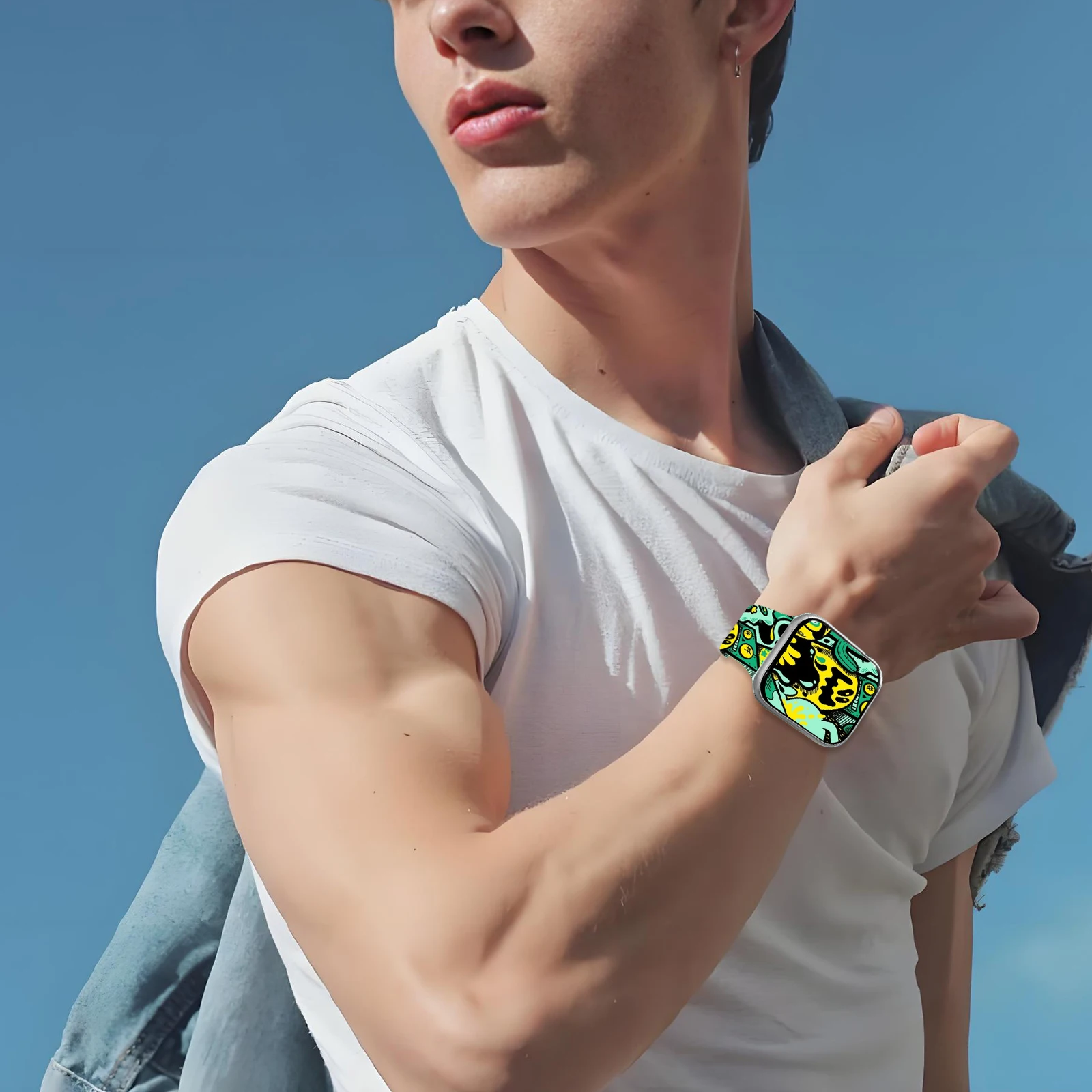 Pasek do Apple Watch 11 10 9 8 z nadrukiem dziwacznych graffiti, silikonowy, wymienny, bransoletka do iWatch 46/44/42/41mm
