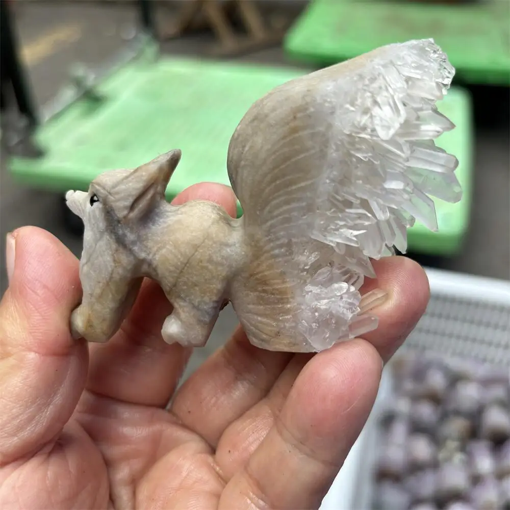 1PC Natural Quartz Cluster Squirrel Statue Healing Crystal Crafts Reiki Lucky Figurine Home Decoration Animal Carving