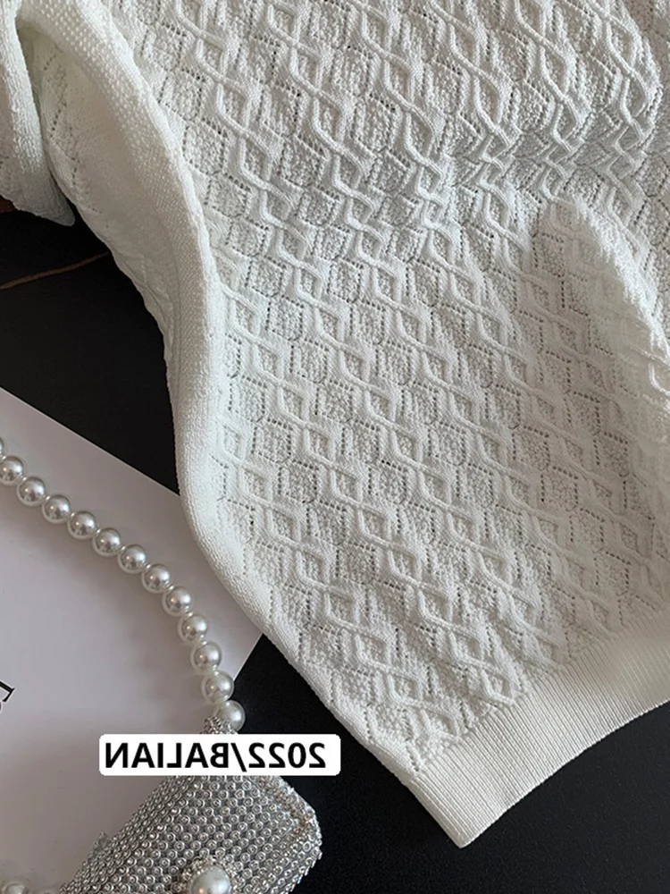 قسط الحرير الجليد ort Sve irt المرأة الصيف رقيقة مطرزة طوق الأبيض محبوك تي شيرت علوي الكورية Sle تخفيف