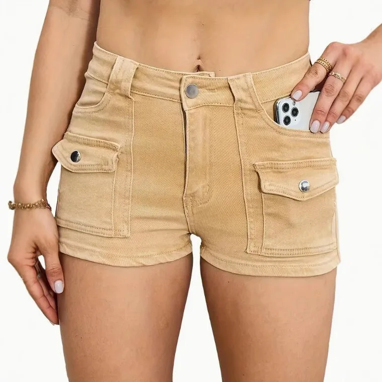 2026 Spring Summer New Women Elastic Denim Shorts Street Hot Girl Solid Color Casual Slim Fit Hot Pants