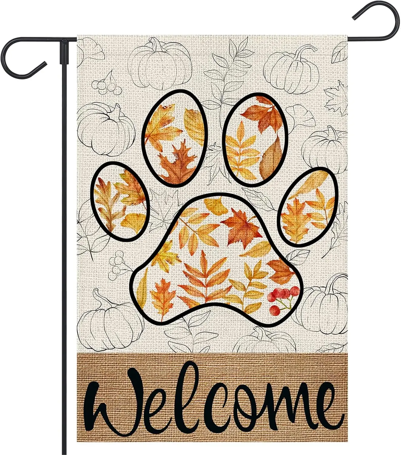 Welcome Fall Garden Flag 12x18 Inch Double Sided Outside Autumn Maple Leaves Pumpkins Paw Print Small Burlap Flag Yard Outdo UUN