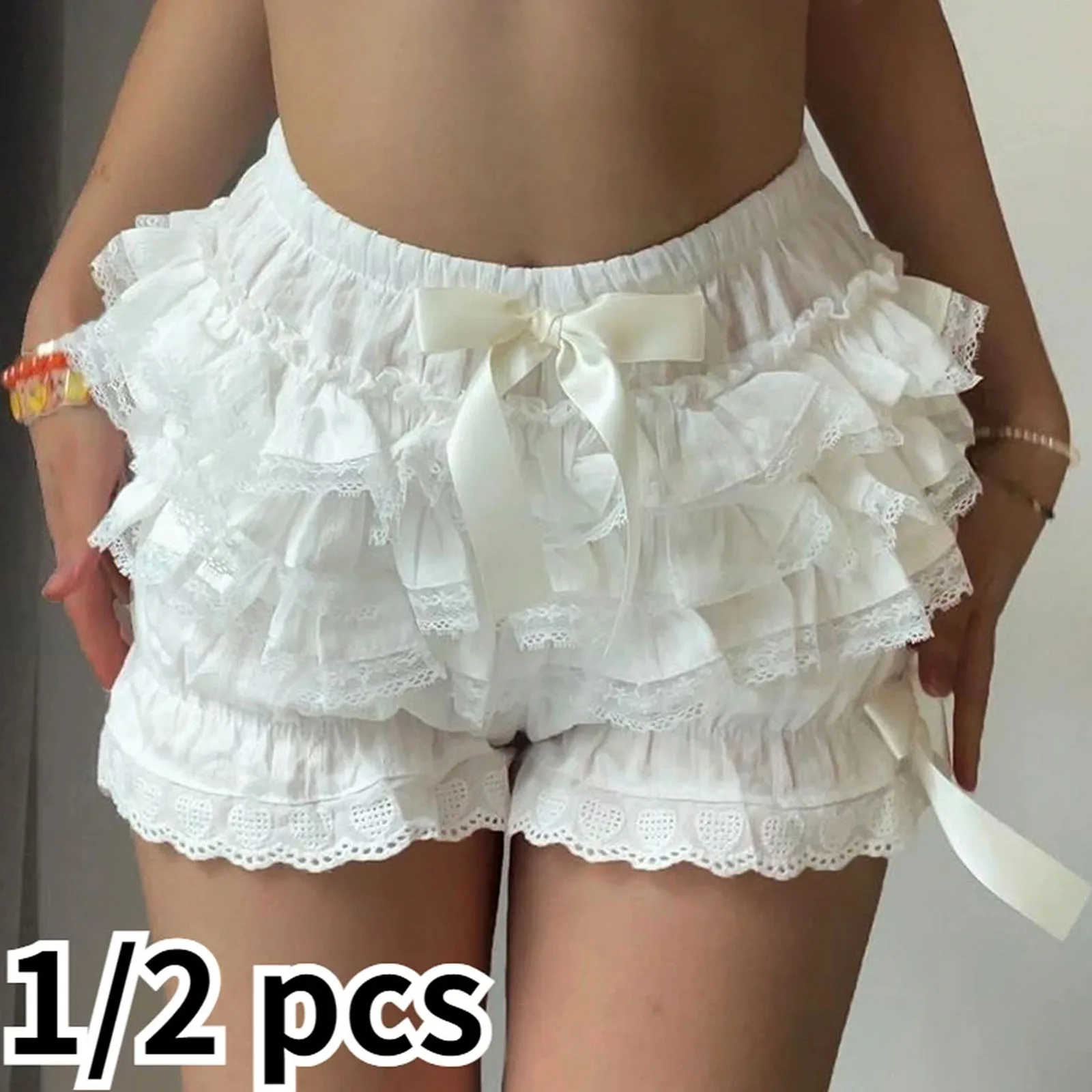 Black white pleated panties woman pumpkin cute panties bowknot Ruffle Lace lolita safety shorts vintage pants victorian bloomers