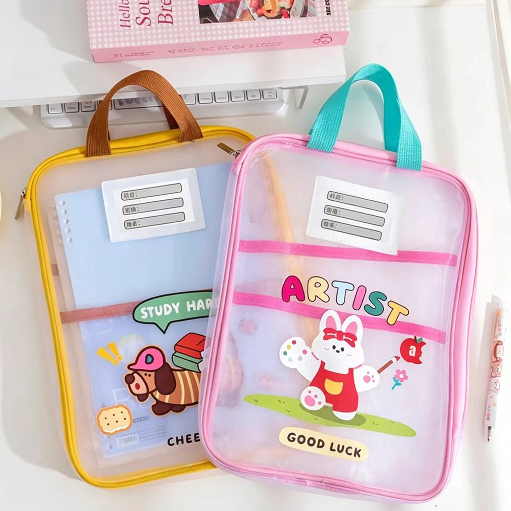 Transparent Handheld File Bag, Subject Classification Zipper Bag, Large Capacity Double-Layer File Bag, Student Tutoring Bag image 2
