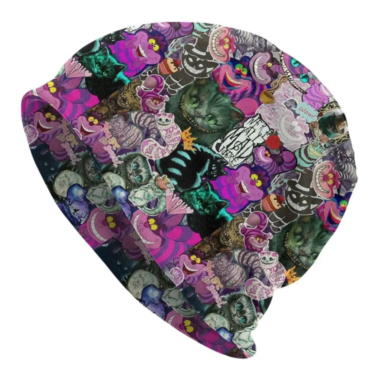 Custom Cheshire Cat Collage Skullies Beanies Caps For Unisex Hip Hop Winter Warm Knit Hat Adult Alice In Wonderland Bonnet Hats