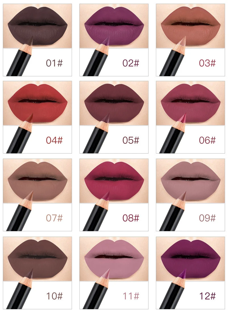 Professional 12 Color Matte Brown Lip Liner Waterproof Long Lasting Moisturizing Sexy Lip Pencil Women Natural Lipstick Makeup