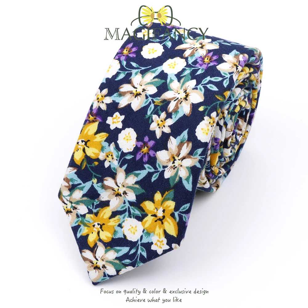 Quality Fashion New 20 Colors Floral Print 6.5cm 100%Cotton Tie Wedding Party Daily Suit Tuxedo Casual Gift Men Cravat Accessory