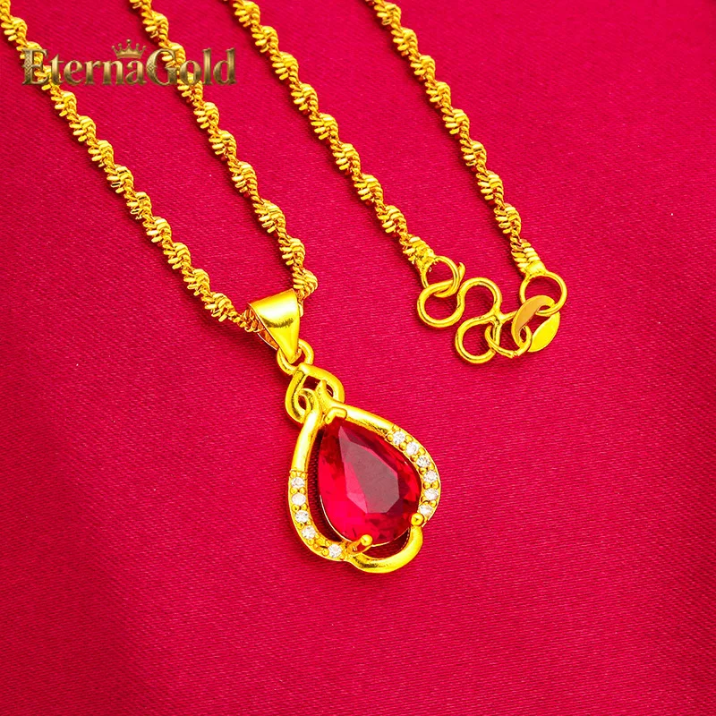 

Ожерелье EternaGold с подвеской в виде красной капли из чистого золота 24K (AU999), теплая золотая цепочка в сочетании с натуральным рубином, простое, но элегантное, для женщин.