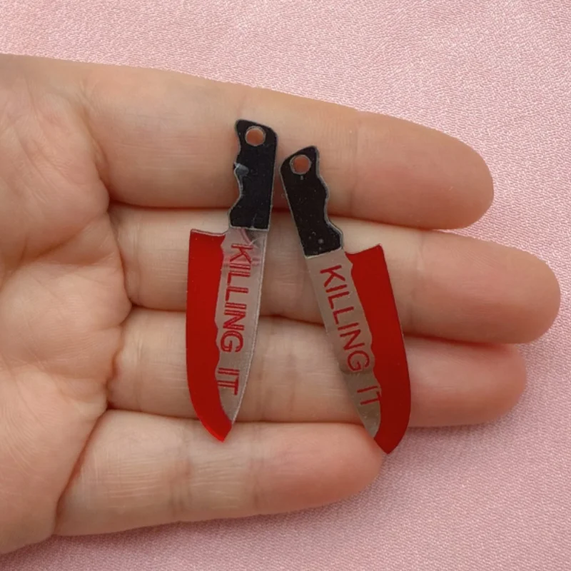 12pcs acrylic Halloween sword and knife pendant, DIY jewelry making earrings necklace keychain