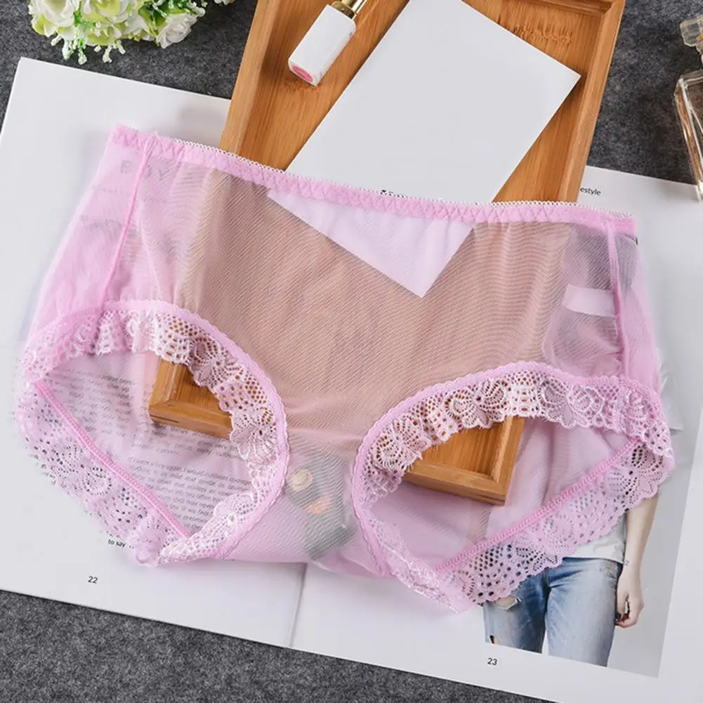 Women Panties Floral Lace Mid Waist Women\'s Panties Ultra Thin Sheer Mesh Underwear Breathable Stretchy Ladies Briefs Women