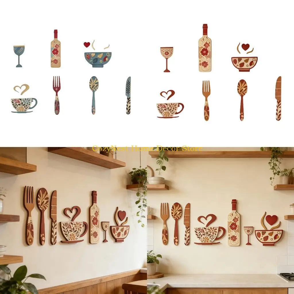 92MF Dining Room Wall Decors 7Pieces Rural Kitchen Hanging Wall Art Sticker