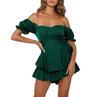 New Fashion Women Short Jumpsuit, Short Sleeve Off-shoulder Solid Summer Playsuit for Party Club - Image 6