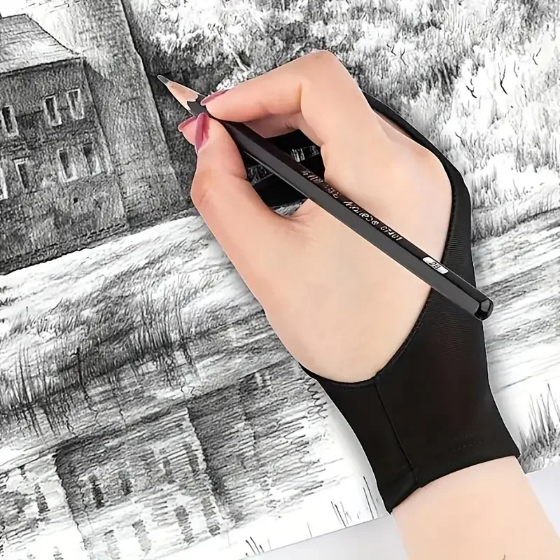 3/10pcs Anti-Smudge Drawing Gloves Two-Finger Anti-Touch for Drawing Tablet Screen Board - Fingerprint Dustproof Art Gloves