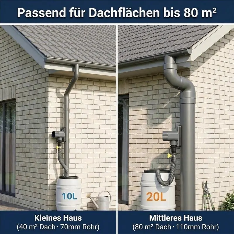 AB66-Rain Collector For Downpipes 70-110Mm, Rainwater Collector With Mounting Accessories And 1M Hose, Rain Butt Connection