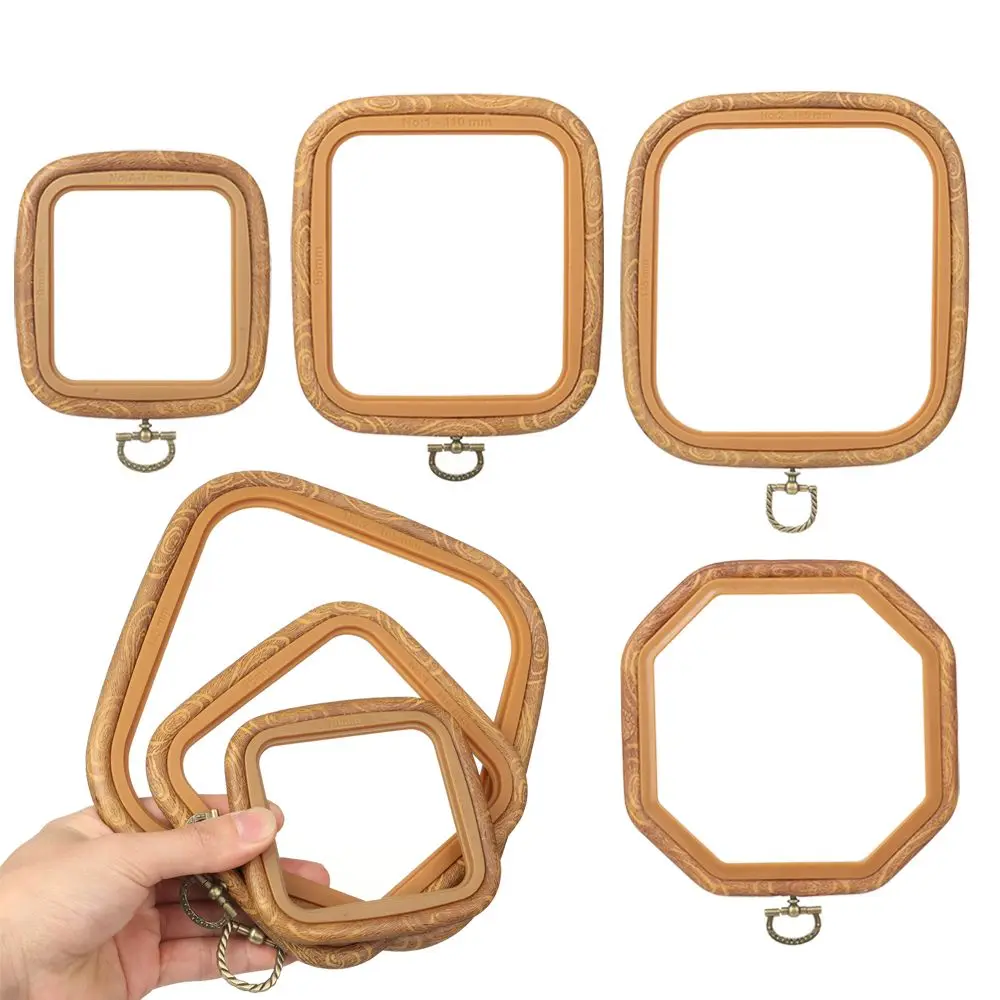 Reusable Plastic Embroidery Hoop Wood Grain Needlecraft Embroidery Frame Octagon/Square/Rectangle/Hexagonal DIY Stretch Tool