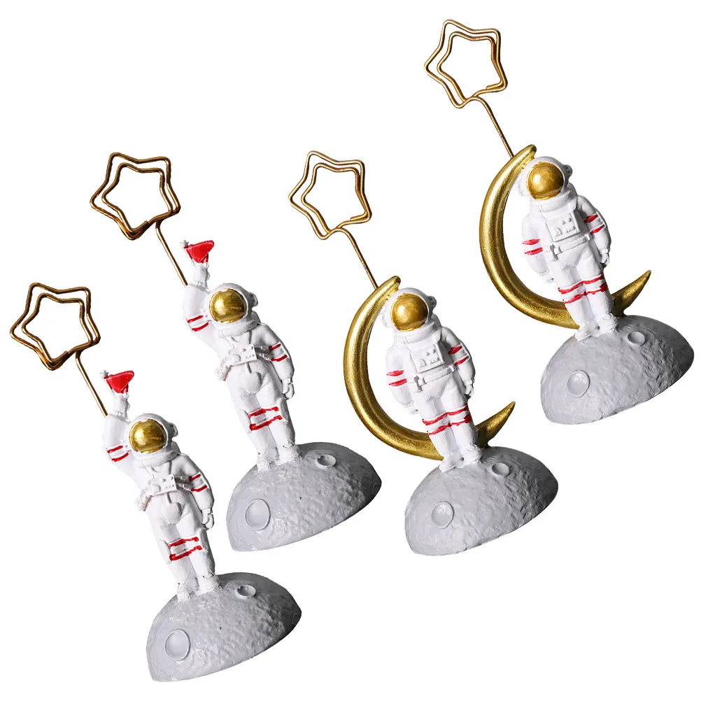 

4Pcs Name Card Holder Resin Astronaut Shape Photo Clip Desktop Ornament Memo Clip Business Card Holder Home Decor