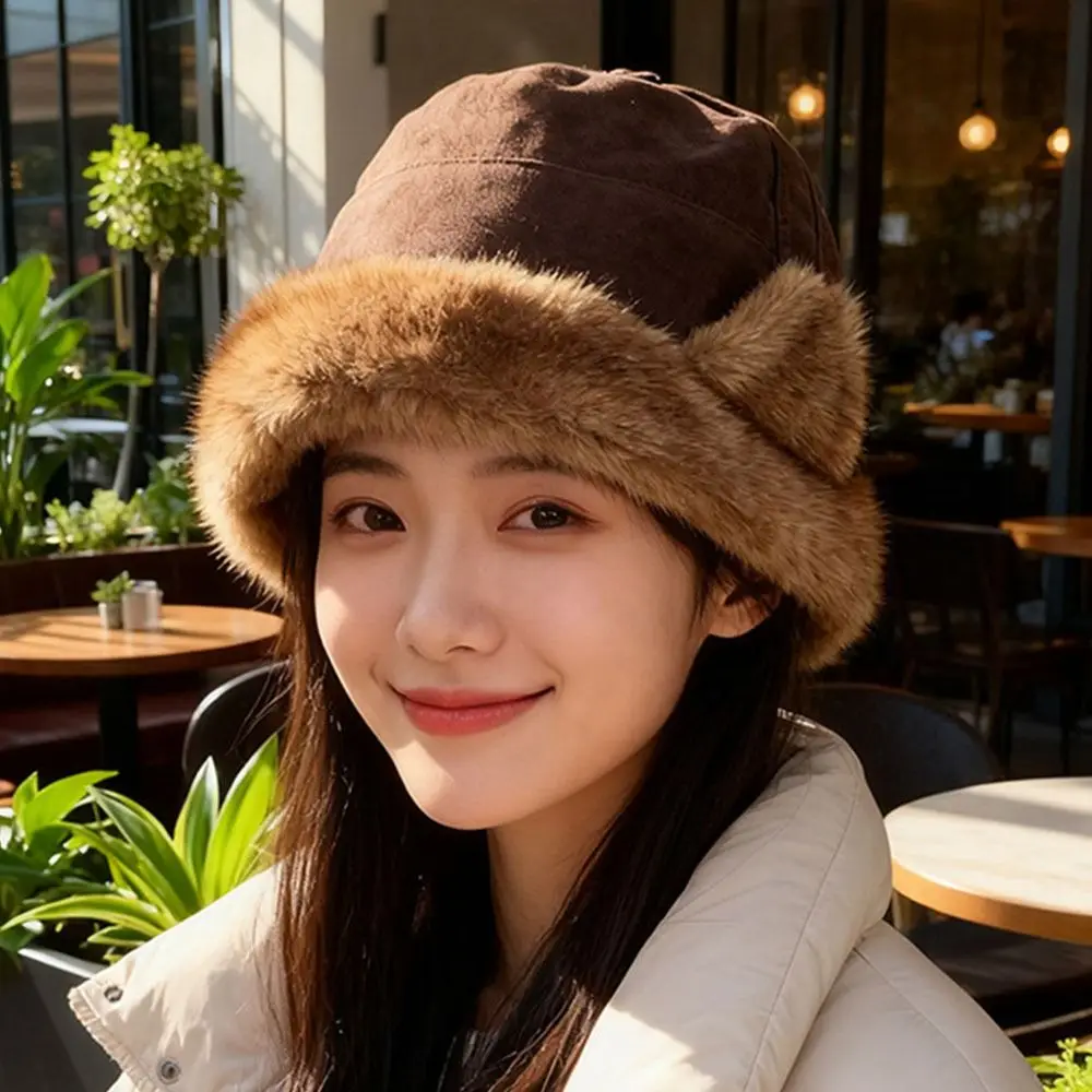 

Теплая женская панама в стиле ретро, однотонная пушистая шапка из искусственной норки, морозостойкие рыбацкие шапки, зимние