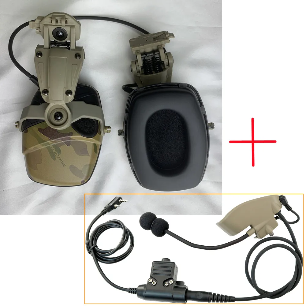 Tactical Headset Hearing Noise Canceling Electronic Shooting Headphones ARC Helmet Rail Adapter Microphone Kit Sponge Earmuffs