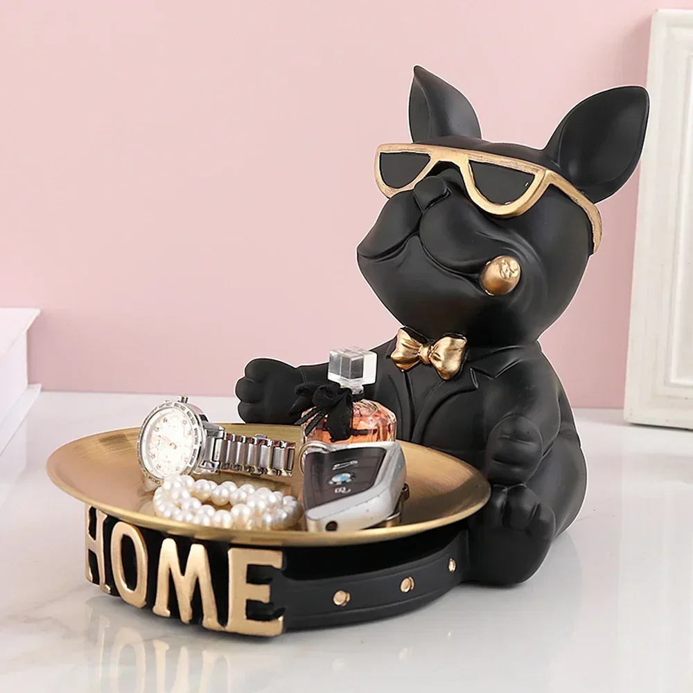 

French Bulldog Decorative Tray,Home Room Table Decoration Accessory,Decorative Resin Dog Statue Decor,Animal Miniature Figurines