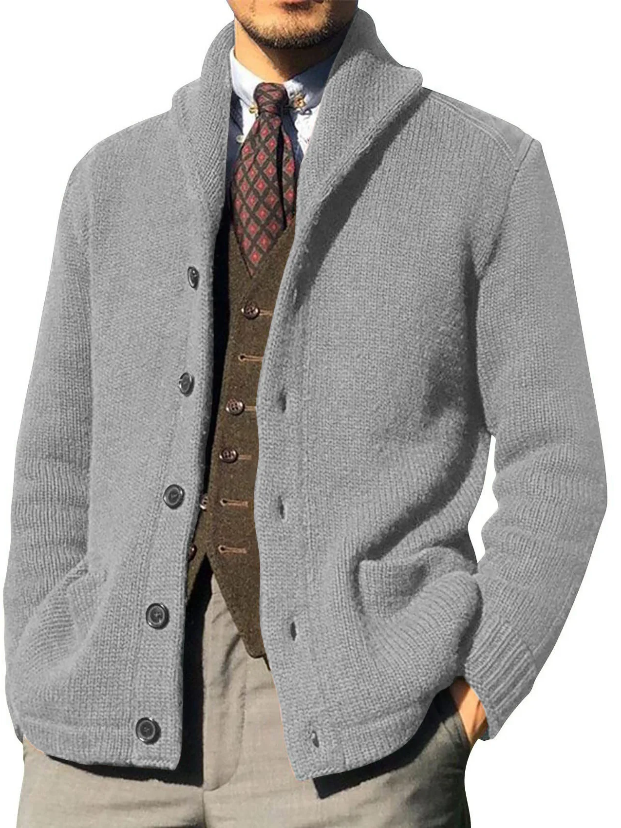 Men's Knitted Long Sleeve Sweater Autumn Winter New Style Pure Color Cardigan Outerwear Casual Comfortable Breathable Cotton