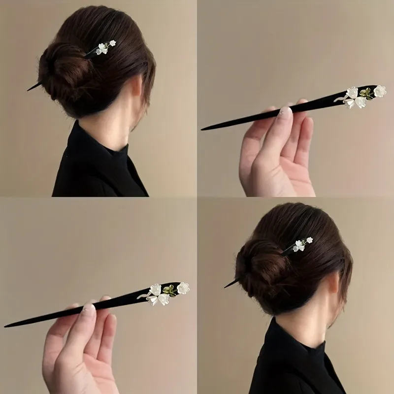 New Chinese Retro Style Elegant Bell Orchid Pendant Women's Wooden Hairpin Horse Face Skirt Hanfu Qipao Fashion Accessories