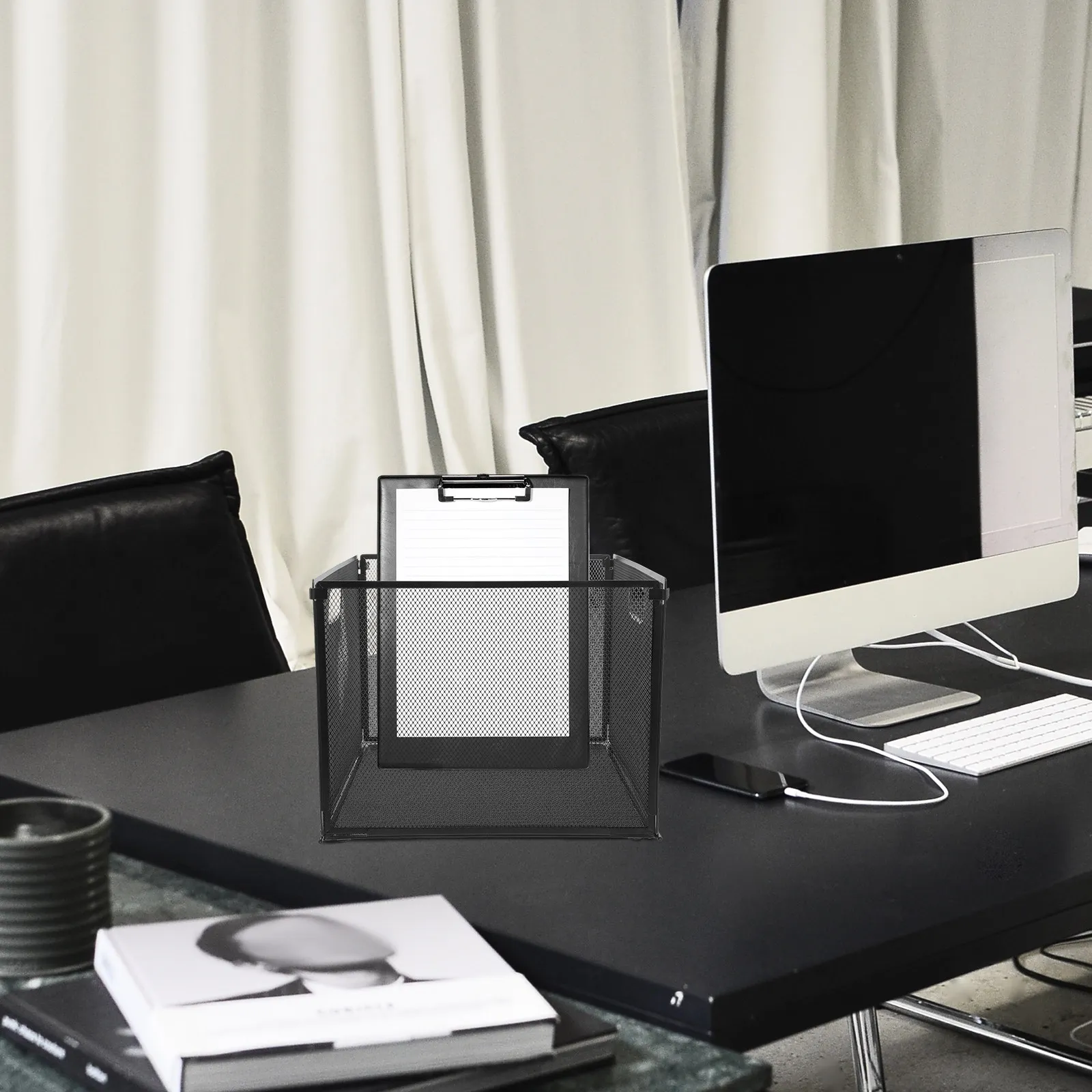 Desktop Storage Box File Holder For Desk Mesh Organizer Metal File Crate Hanging Document Rack Office Organization