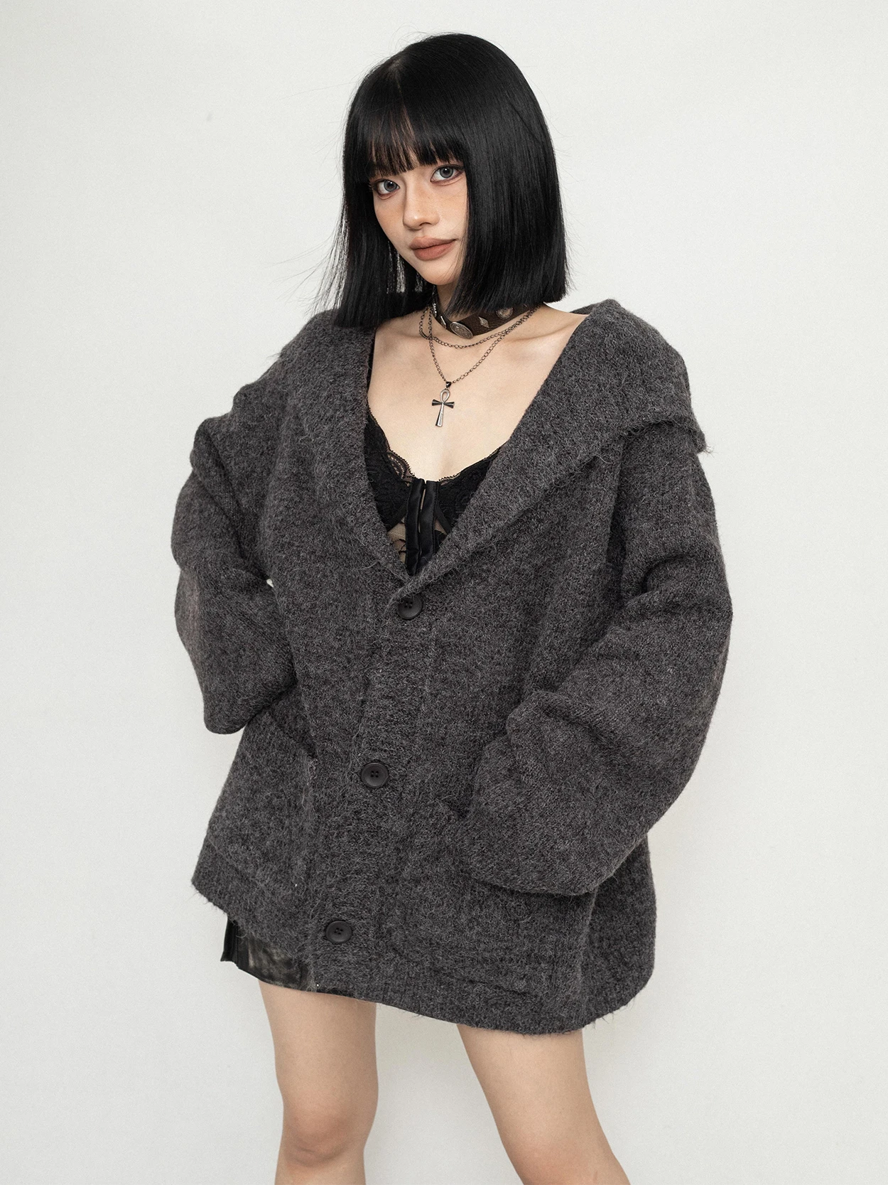 

Korean Sle Knitted Long Sve Hoodie Cardigan Women's Autumn Winter ey Sweater Coat Comfortable Breathable Commute Sle