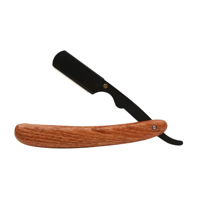 Herramientas de afeitar de madera para hombres, maquinilla de afeitar para el pelo, cuchillo de afeitar plegable, soporte para maquinilla de afeitar recta de acero inoxidable