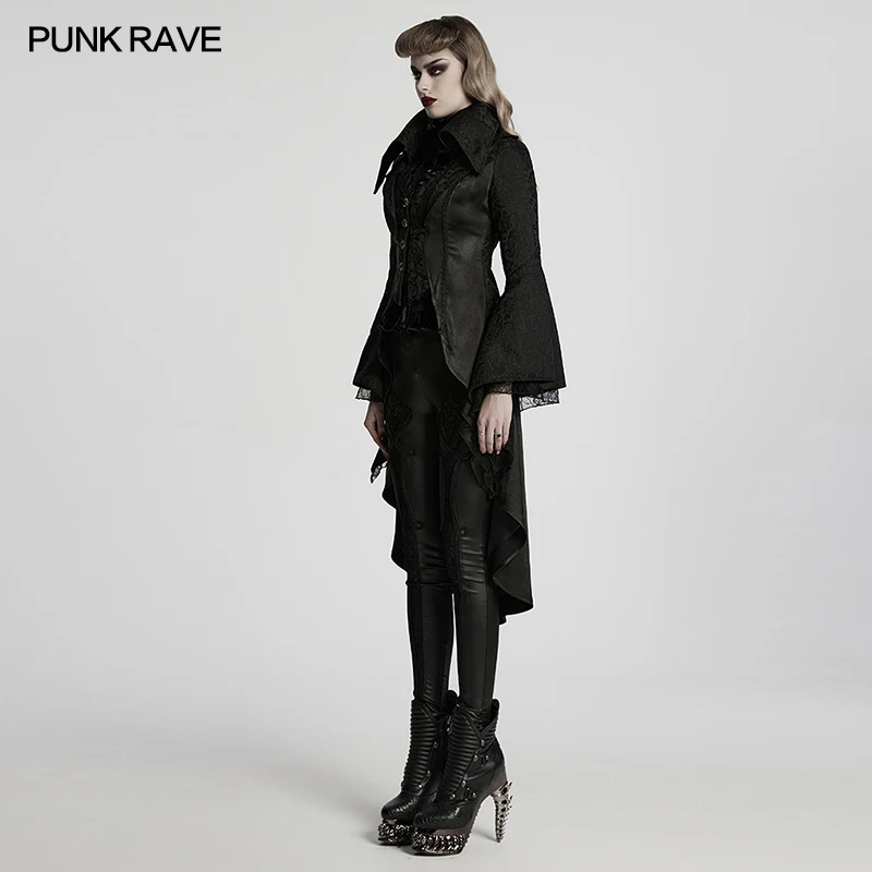 PUNK RAVE Women's Gothic Gorgeous Jacquard Lace Palace High-low Jacket Overlapping Design Layered Beauty Party Club Long Jackets