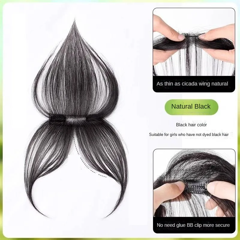 12x2cm 클립 베이비 헤어 앞머리 여성을위한 수제 천연 이마 헤어 라인 패치 보이지 않는 스트레이트 헤어 피스 통기성