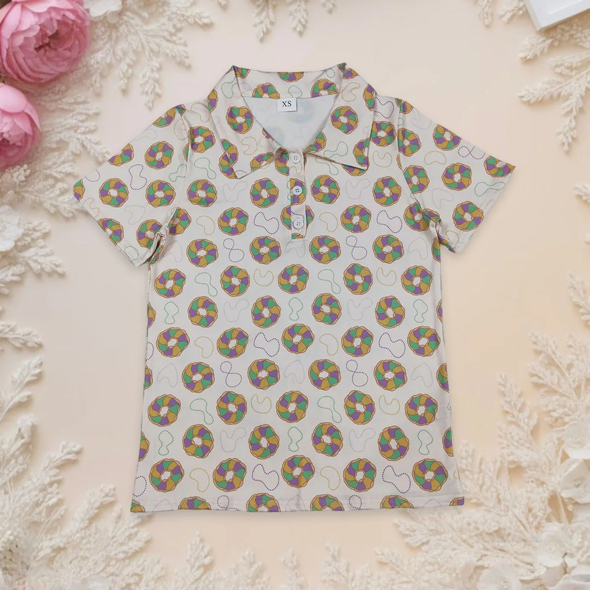 

Adult Men Boy Long Sleeve Tee Shirt Mardi Gras Donuts Print Buttons up Tee Pocket Pullover Tops Man One Piece Clothing Wholesale