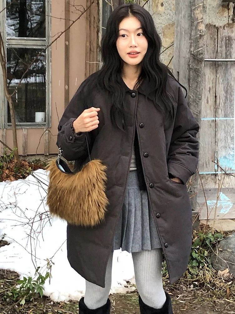 

Retro Lapel Cotton Jaet Women's Chic Faion Design Sensation Warmth Simple Sle Autumn Winter Commute Loose Fit Button De...