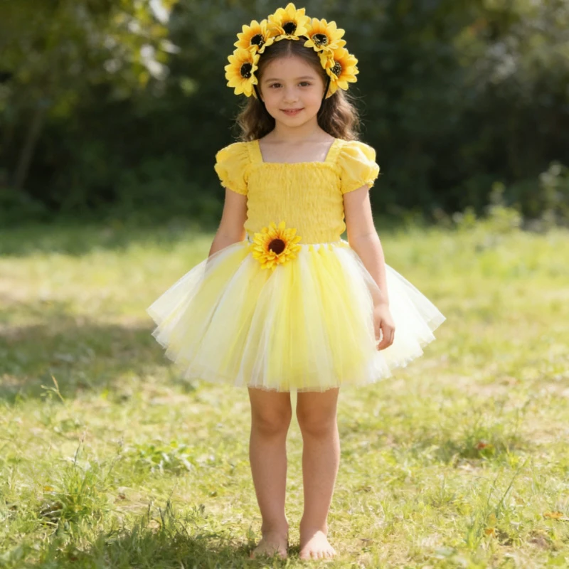 

Yellow Sunflower Tutu Skirt for Girls Toddler Photoshoot Ballet Tutus Birthday Dance Outfit for Kids Hawaiian Dress Up Costumes