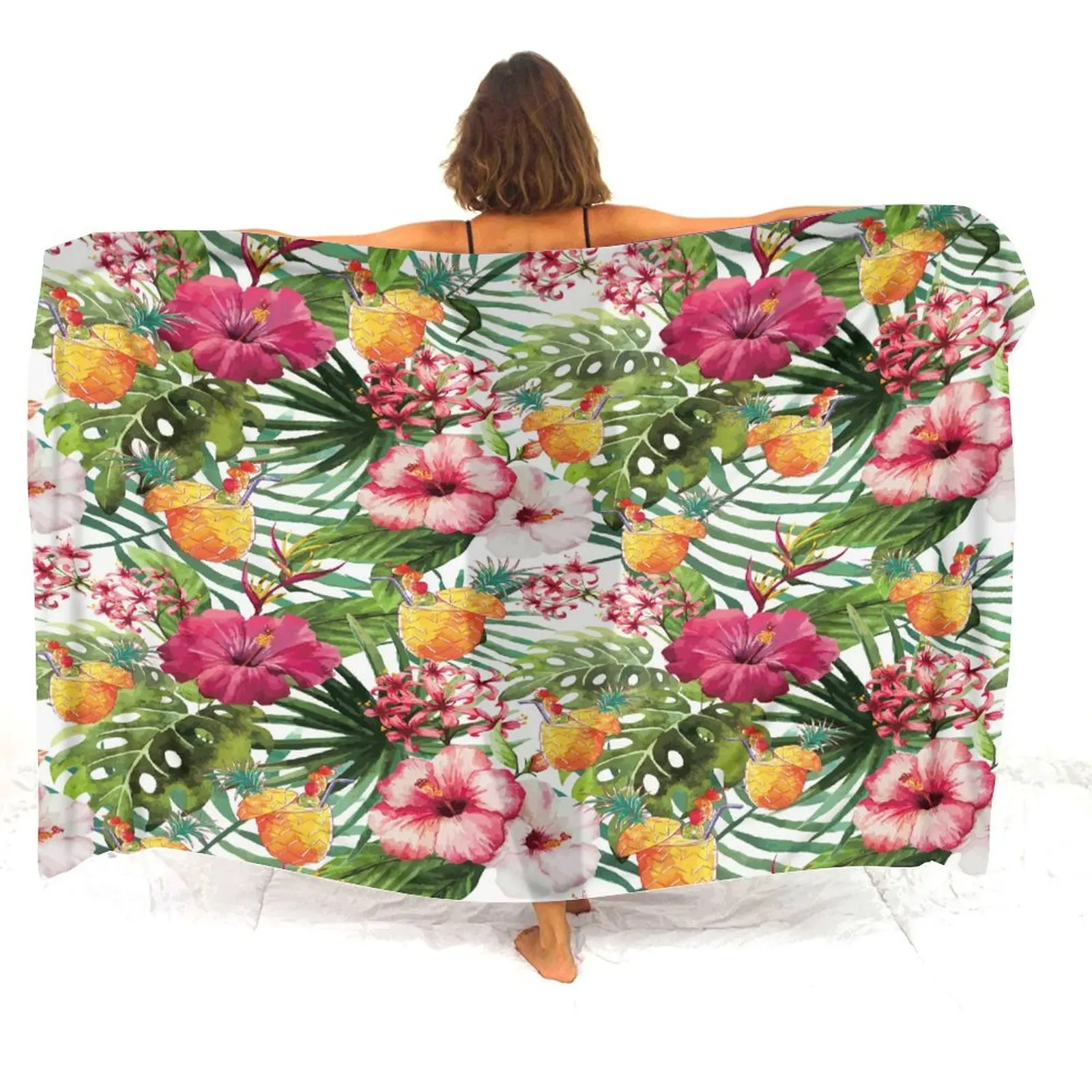 Sarong polynésien personnalisé pour femmes, jupe châle à fleurs tropicales, légère, station de plage Chic