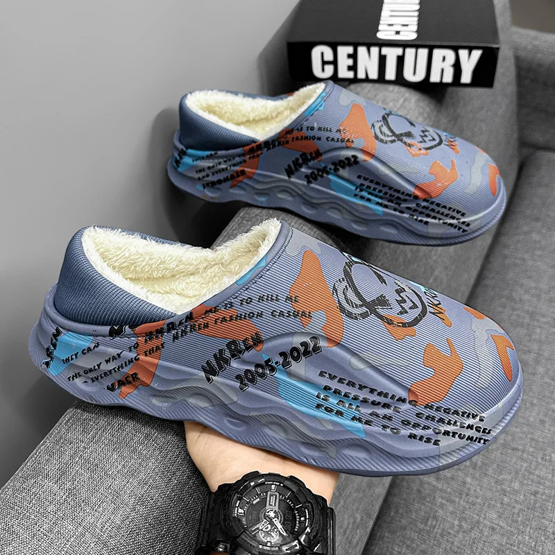 

Cotton Slippers for Men and Women, Fleece-Lined Warm Cotton Shoes, Thick-Soled Home Waterproof Outdoor Closed-Toe Slippers