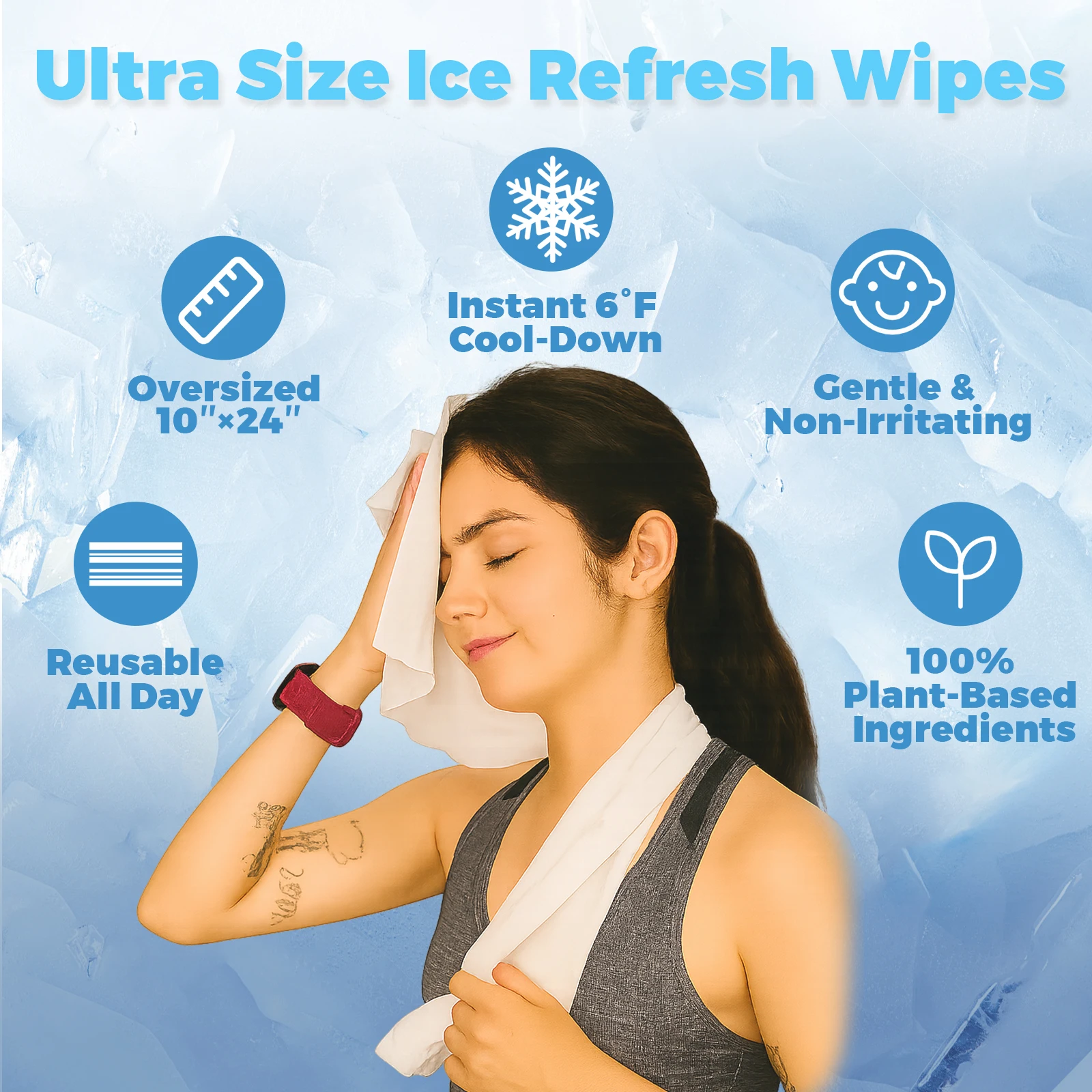 15-piece extra-large cool body wet wipes, suitable for hot weather, 10-inch x 24-inch (approximately 25.4 cm x 60.9 cm