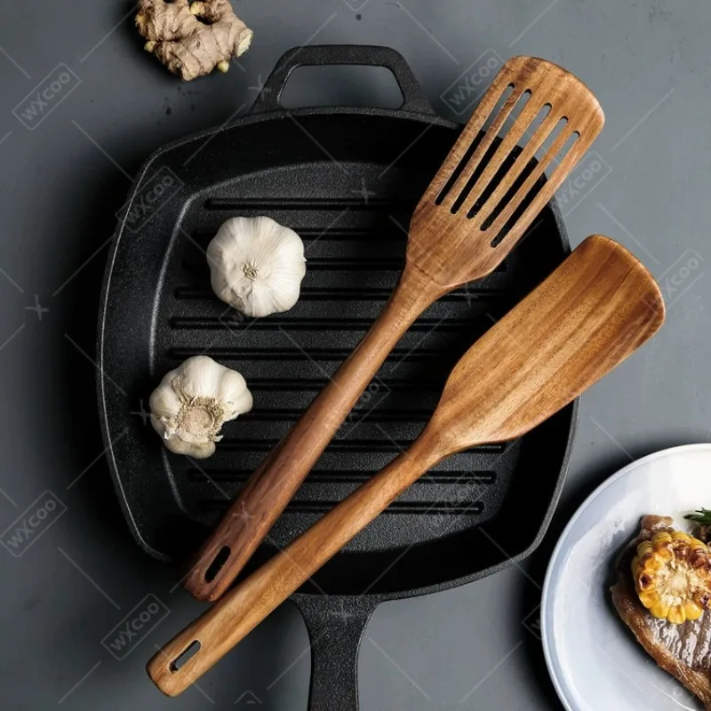 

2PCS Solid Wooden Japanese Spatula with Long Handle Non-Stick Pan Spatula Household Kitchen Frying Spatula Cooking Tools