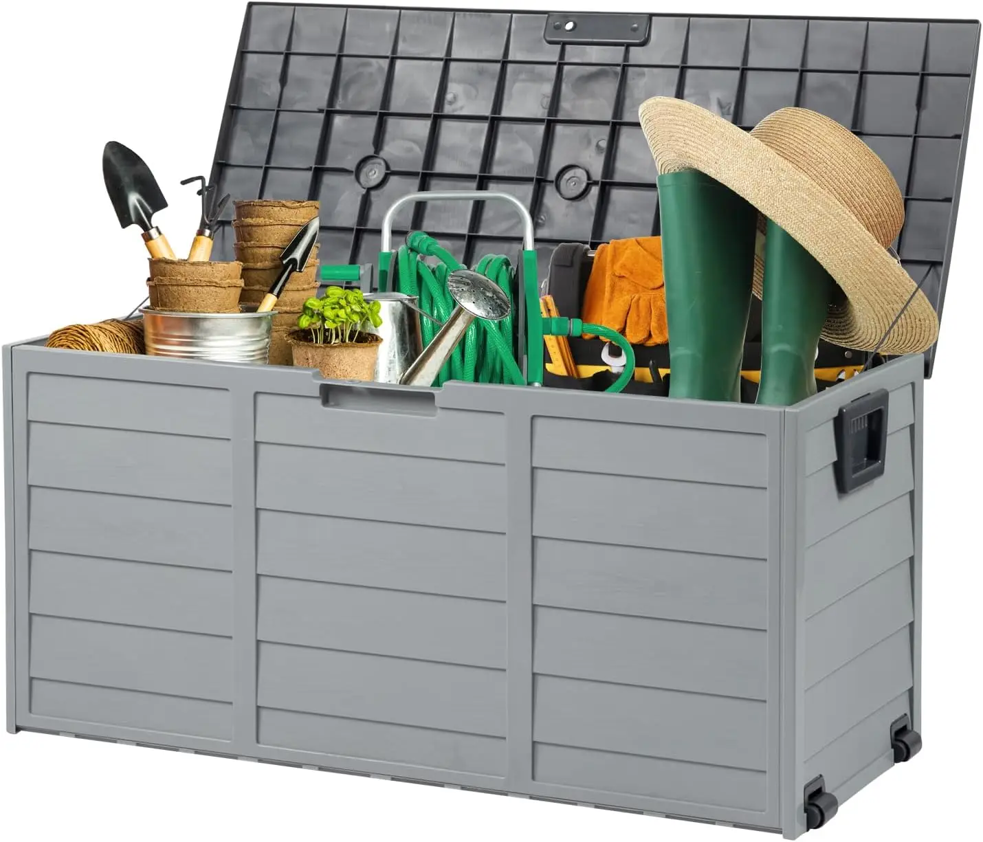 Verbesserte 75-Gallonen-Aufbewahrungsbox für den Außenbereich, abschließbare Kunststoff-Aufbewahrungsbehälter mit Deckel, Terrassendeck-Box-Möbel für den Garten