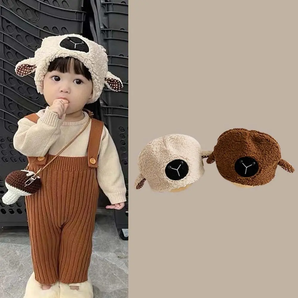 

All-match Korean Style Cute Sheep Hat Plush Cloth Accessories Children Lamb Hat Muffler Cartoon Faux Fur Bucket Hat Girls