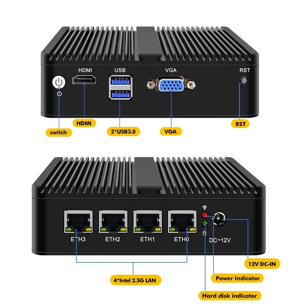 2023 безвентиляторный 2,5G Роутер Nano Mini PC 4 Intel J4125 i226-V 2.5GbE Nics pfSense брандмауэр роутер ПК OPNsense войти в режим ESXi Proxmox