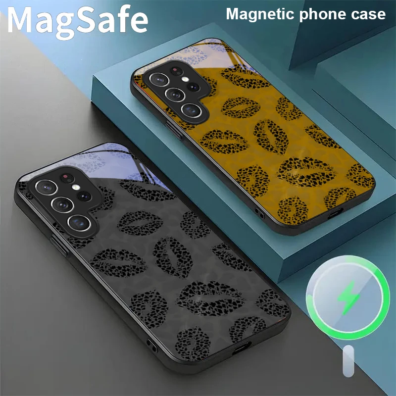 

Spotted blue lip print For Samsung Galaxy S20 FE S21 S22 S23 Plus S24 Ultra S25 Edge S24Ultra 22Plus Magsafe Glass Phone Casee