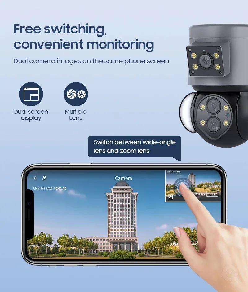 WIFI Dual Lens Camera Smart Floodlight Camera 10X Optical Zoom 4MP Lighting Gun Ball Linkage Surveillance IP Camera Waterproof