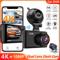 UHD 4K WiFi Dash Cam for Cars Front and Rear Dual Lens G-sensor Loop Recording Support 24H Parking Monitor Cars Black Box