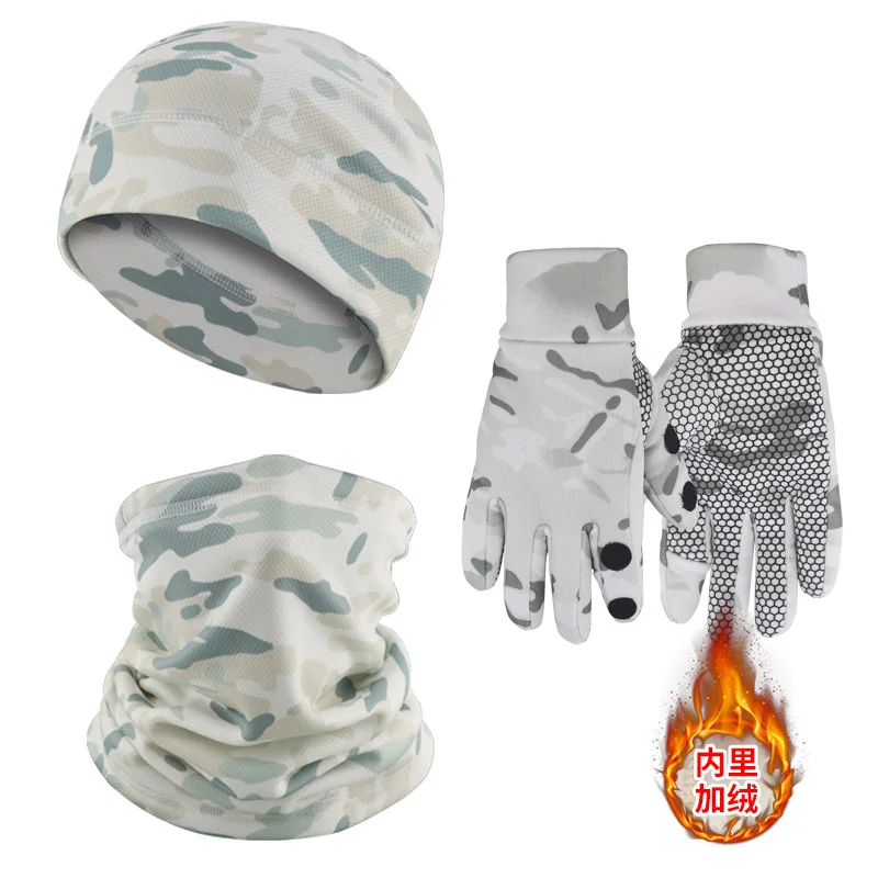 Snow Camouflage Tactical outdoor hiking Cold-Proof Warm Hood Mask Neck Gloves & gloves