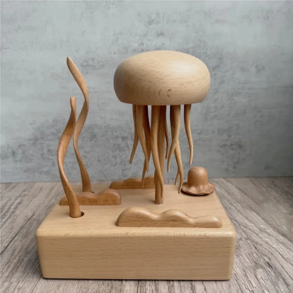 

New Creativity Wooden Handicraft Mechanical Jellyfish Desktop Ornament Healing And Relieving Stress Living Room Home Decoration