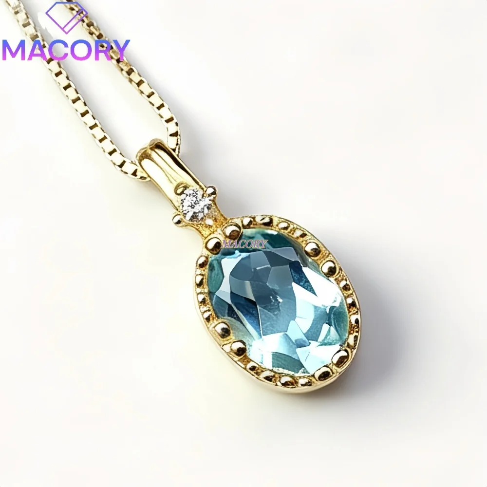 Natural Aquamarine Necklace 925 Sterling Silver Low-Key Versatile Ocean-Style Pendant Fashionable Trendy Personal Gift